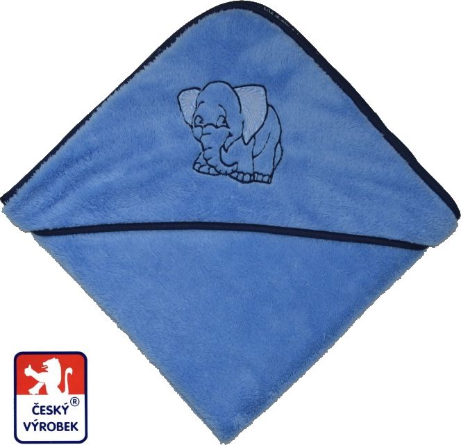 Dětská osuška s kapucí, Dětský svět, Lamová, modrá se slonem 90x90cm - obrázek 1