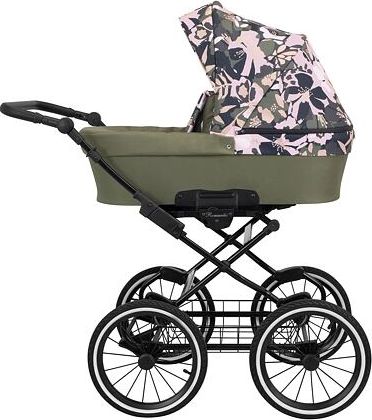 Kočárek Kunert Romantic dvojkombinace Černý rám/olivový s květy - obrázek 2