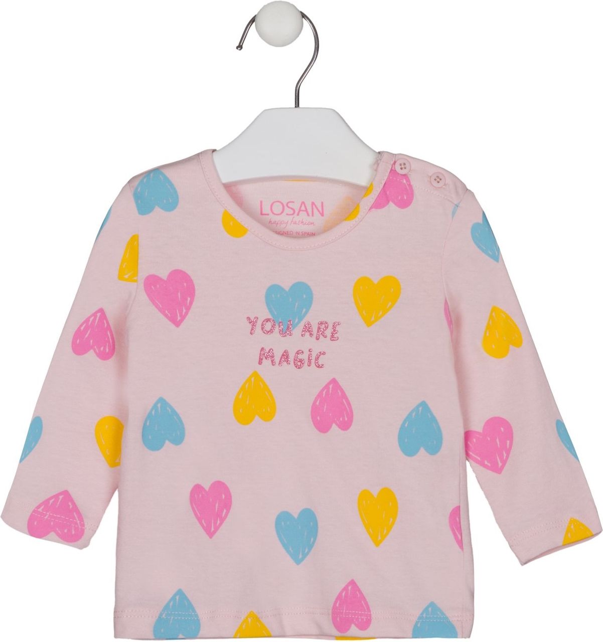 TRIČKO LOSAN SE SRDÍČKY, PASTEL PINK Velikost: 74 - obrázek 1