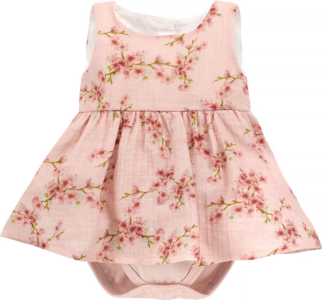 ŠATY PINOKIO S VŠITÝM BODY, S KYTIČKAMI, PINK, SUMMER MOOD Velikost: 68 - obrázek 1