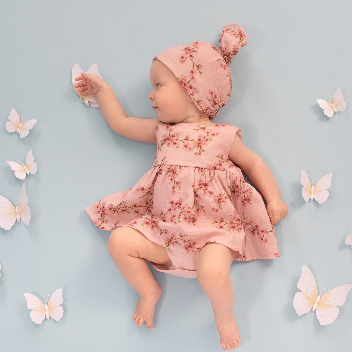 ŠATY PINOKIO S VŠITÝM BODY, S KYTIČKAMI, PINK, SUMMER MOOD Velikost: 68 - obrázek 2