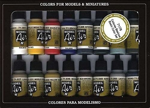 Vallejo: Basic Colors - Acrylic 16 Airbrush Paint Set for Model and Hobby 17ml - obrázek 1