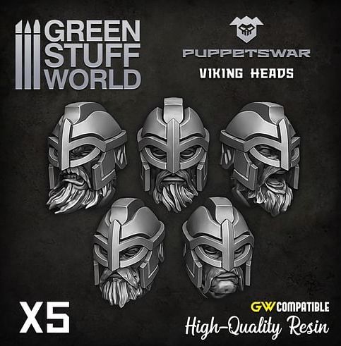 Dekorace Green Stuff World: Viking Heads, 5 ks - obrázek 1