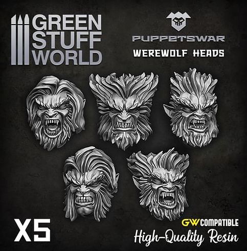 Dekorace Green Stuff World: Werewolf Heads, 5 ks - obrázek 1