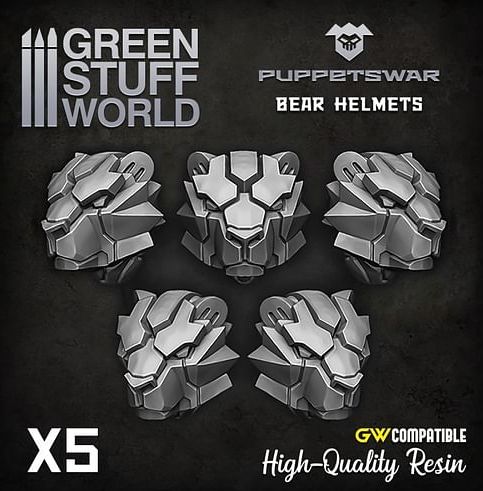 Dekorace Green Stuff World: Bear Helmets, 5 ks - obrázek 1