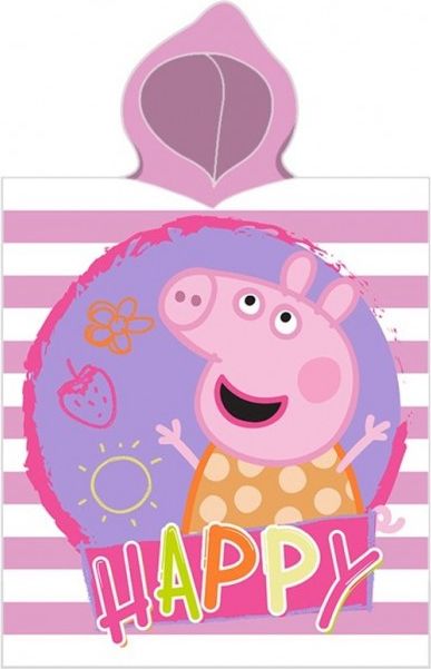 CARBOTEX - Dětské bavlněné pončo osuška s kapucí Prasátko Peppa - HAPPY / 110 x 55 cm - obrázek 1