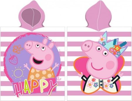 CARBOTEX - Dětské bavlněné pončo osuška s kapucí Prasátko Peppa - HAPPY / 110 x 55 cm - obrázek 2