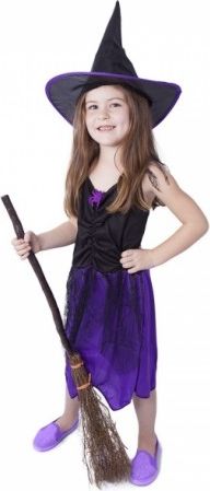 Dětský kostým fialový s kloboukem čarodějnice/Halloween (M) - obrázek 1