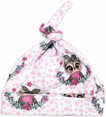Baby Nellys Kojenecká bavlněná čepička uzlíček Cute Owls - růžová - obrázek 1