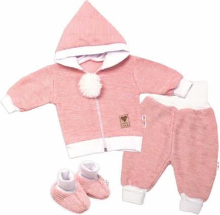Baby Nellys 3-dílná souprava Hand made, pletený kabátek, kalhoty a botičky, růžová, Velikost koj. oblečení 56 (1-2m) - obrázek 1