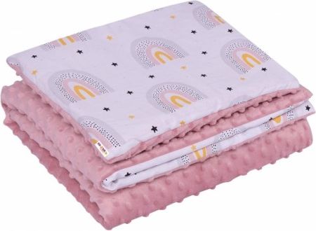 Baby Nellys 2-dílná sada, oboustranná bavlněná dečka minky s polštářkem, Rainbow - obrázek 1