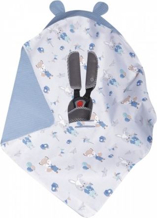 Baby Nellys Zavinovací deka s kapucí, vafel + bavlna, Liška a zajíc, modrá - obrázek 1