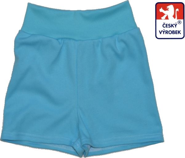 Dětské bavlněné kraťásky, Dětský svět, světle tyrkysové s manžetou velikost 62 - obrázek 1