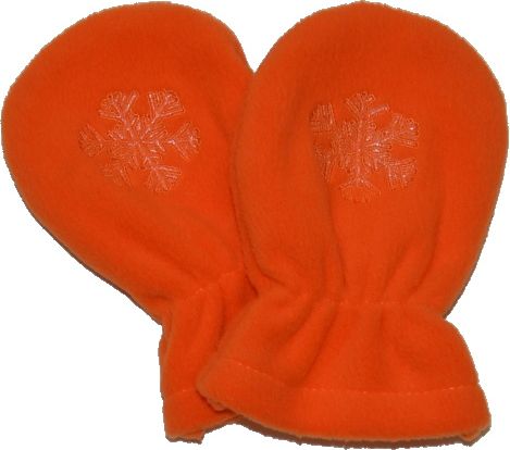 Dětské rukavičky, Dětský svět, fleece, oranžové s výšivkou vločky vel.0 - obrázek 1