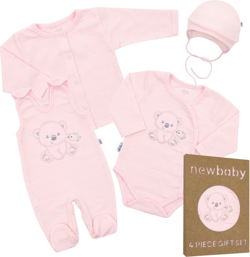 NEW BABY Kojenecká soupravička do porodnice New Baby Sweet Bear růžová Bavlna 62 (3-6m) - obrázek 1