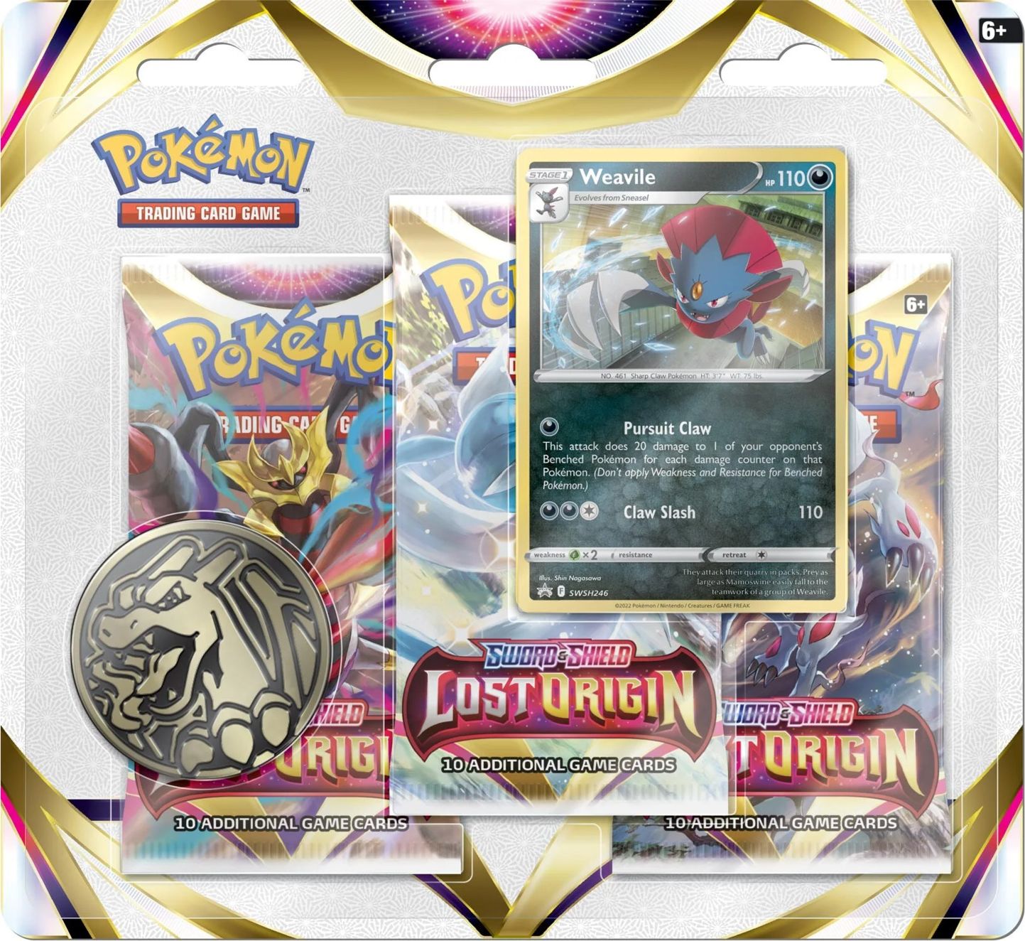 Nintendo Karetní hra Pokémon TCG: Sword & Shield Lost Origin - 3-Pack Blister booster Varianta: Weavile - obrázek 1