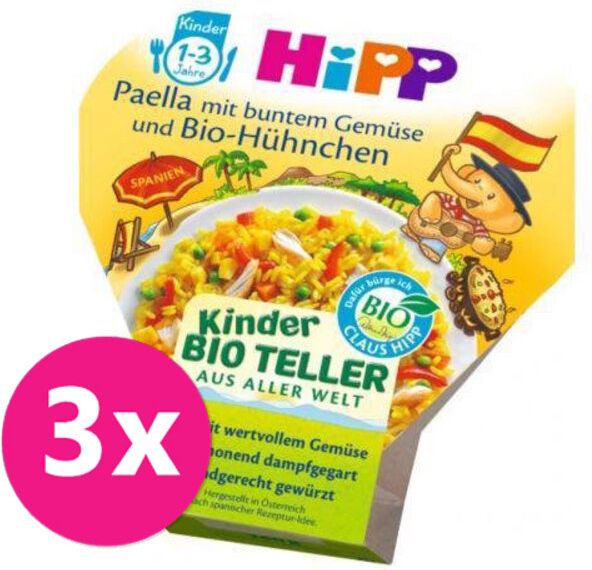 3x HiPP BIO Paella se zeleninou a kuřecím masem od ukončeného 1. roku, 250 g - obrázek 1