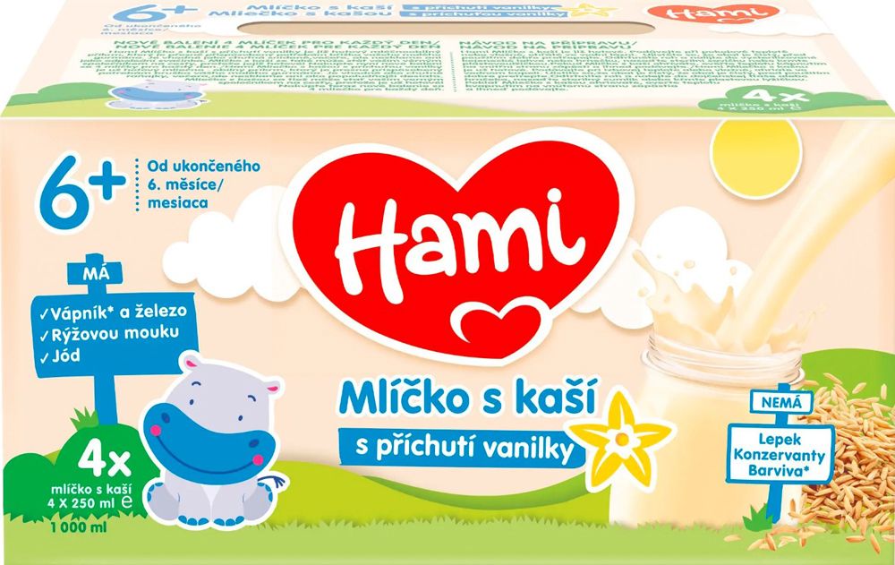 3x HAMI Mlíčko s kaší s příchutí vanilky 4x250 ml - obrázek 2