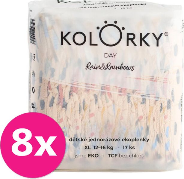8x KOLORKY DAY Pleny jednorázové eko, déšť&duhy XL (12-16 kg) 17 ks - obrázek 1