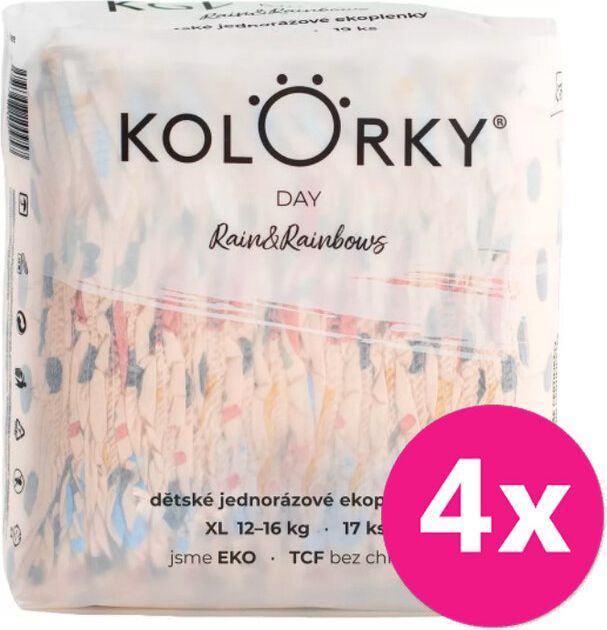 4x KOLORKY DAY Pleny jednorázové eko, déšť&duhy XL (12-16 kg) 17 ks - obrázek 1