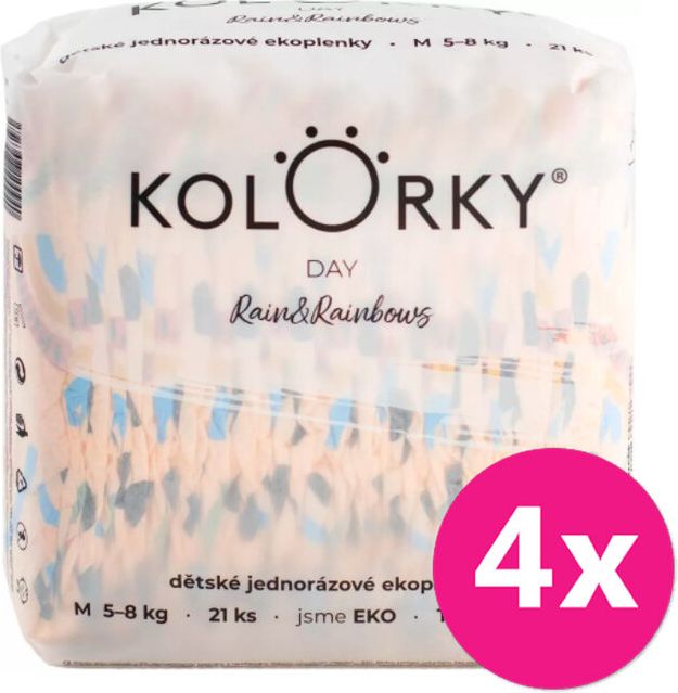 4x KOLORKY DAY Pleny jednorázové eko, déšť&duhy M (5-8 kg) 21 ks - obrázek 1