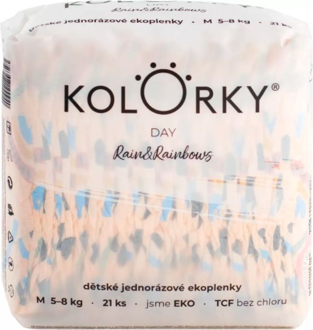 4x KOLORKY DAY Pleny jednorázové eko, déšť&duhy M (5-8 kg) 21 ks - obrázek 2