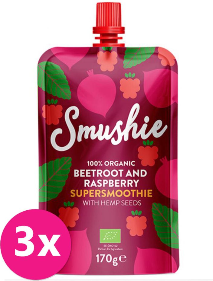 Salvest Smushie BIO Ovocné smoothie s červenou řepou, malinami a konopnými semínky 3 x 170 g - obrázek 1