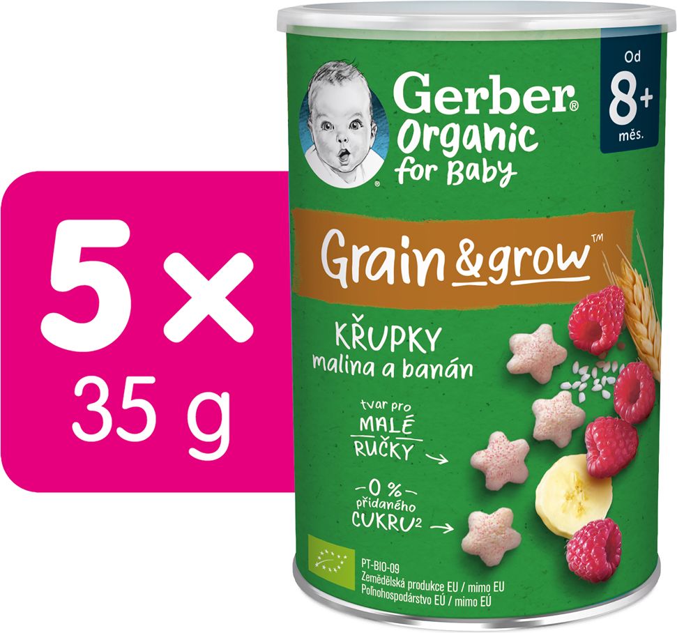 GERBER Organic křupky s malinou a banánem 5x 35 g - obrázek 2