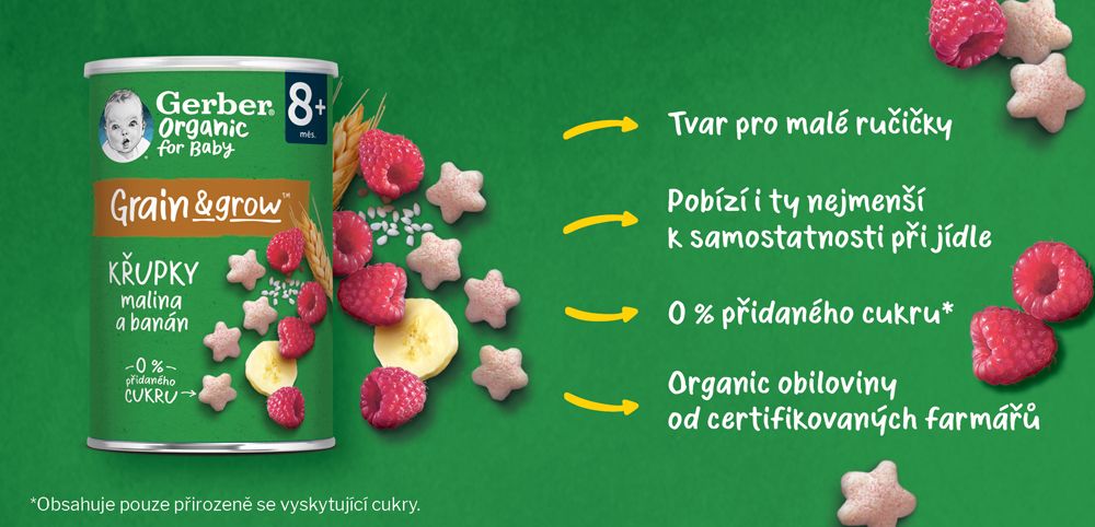 GERBER Organic křupky s malinou a banánem 5x 35 g - obrázek 5