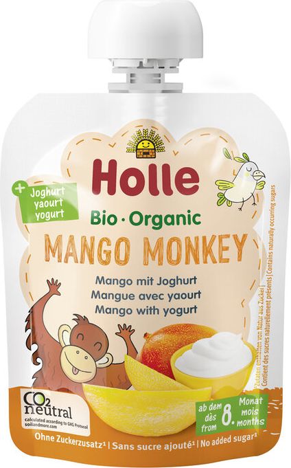 HOLLE BIO Mango monkey - dětské ovocné pyré s jogurtem - obrázek 1