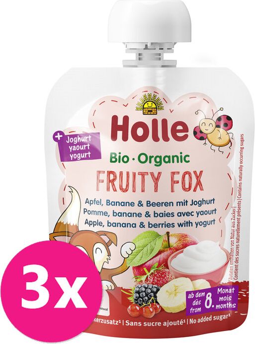 3x HOLLE BIO Fruity fox - dětské ovocné pyré s jogurtem - obrázek 1
