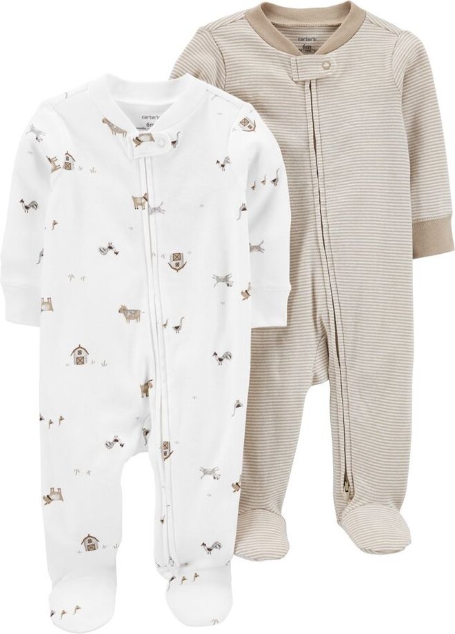 CARTER'S Overal na zip Farm Animals&Stripes LBB 2ks neutrál NB/vel. 56 - obrázek 1