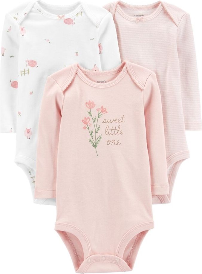 CARTER'S Body dlouhý rukáv Pink Sheeps holka LBB 3ks 3m - obrázek 1