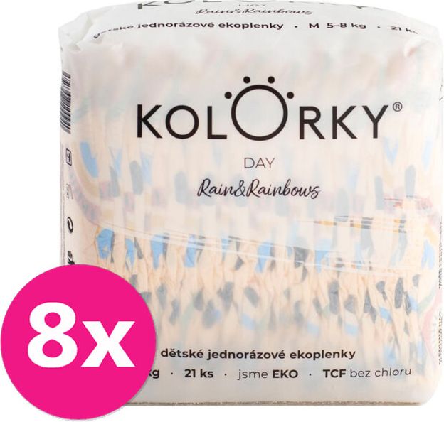 8x KOLORKY DAY Pleny jednorázové eko, déšť&duhy M (5-8 kg) 21 ks - obrázek 1