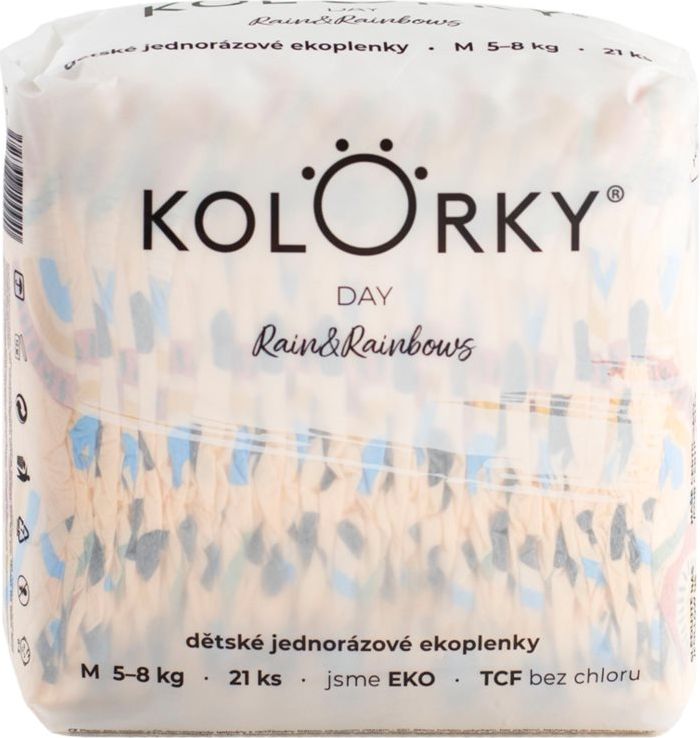 8x KOLORKY DAY Pleny jednorázové eko, déšť&duhy M (5-8 kg) 21 ks - obrázek 2