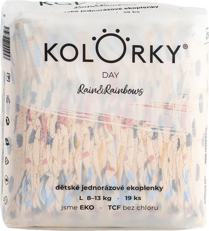 8x KOLORKY DAY Pleny jednorázové eko, déšť&duhy L (8-13 kg) 19 ks - obrázek 2