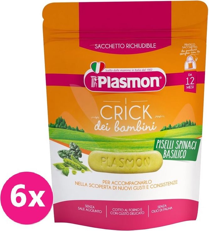 6x PLASMON Sušenky zeleninové Crick špenát, hrášek a bazalka 100 g, 12m+ - obrázek 1