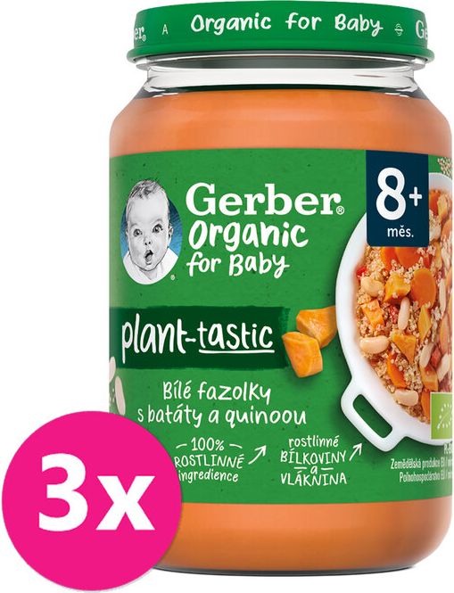 GERBER Organic 100% rostlinný příkrm bílé fazolky se sladkým bramborem a quinoou​ ​3 x 190 g - obrázek 1