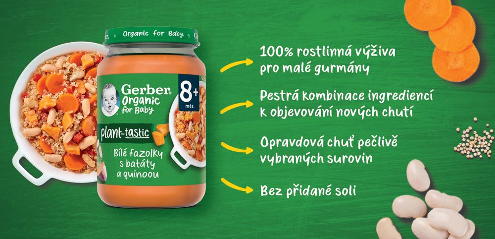 GERBER Organic 100% rostlinný příkrm bílé fazolky se sladkým bramborem a quinoou​ ​3 x 190 g - obrázek 4