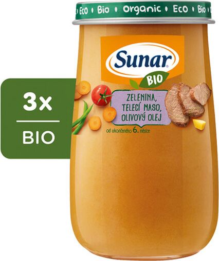 3x SUNAR BIO Zelenina, telecí maso, olivový olej 190 g - obrázek 1