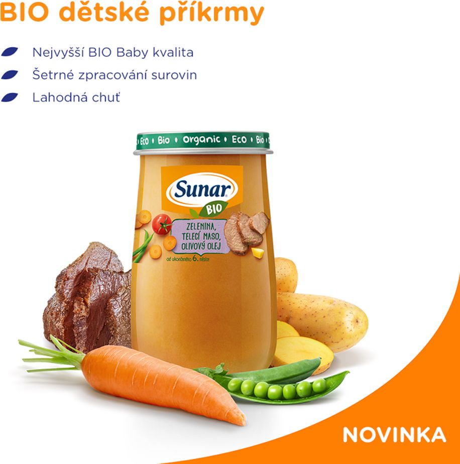 3x SUNAR BIO Zelenina, telecí maso, olivový olej 190 g - obrázek 2