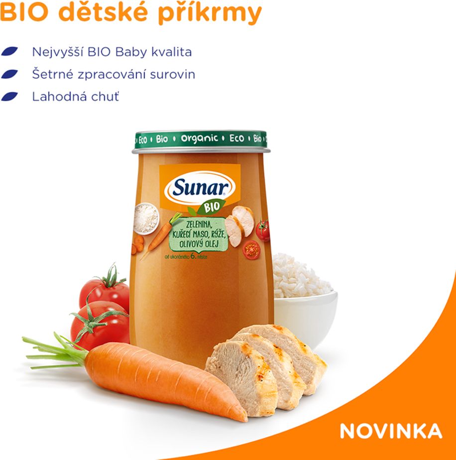 3x SUNAR BIO Zelenina, kuřecí maso, rýže, olivový olej 190 g - obrázek 2