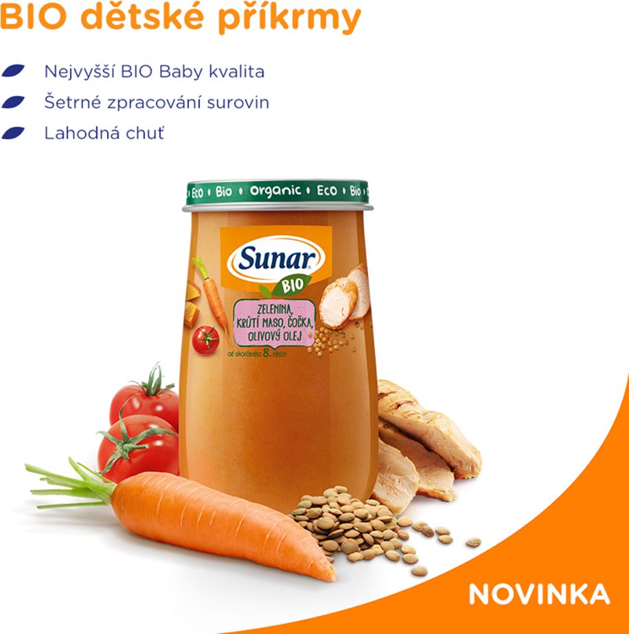 3x SUNAR BIO Zelenina, krůtí maso, čočka, olivový olej 190 g - obrázek 2