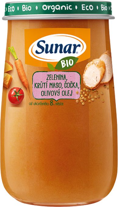 3x SUNAR BIO Zelenina, krůtí maso, čočka, olivový olej 190 g - obrázek 3