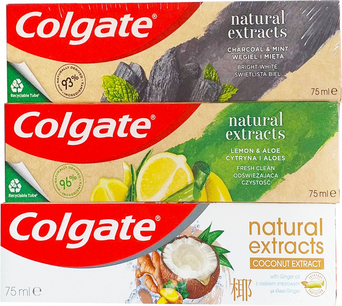 Colgate Naturals Mix TRIO (Lemon, Charcoal, Coconut) zubní pasty 3 ks - obrázek 1