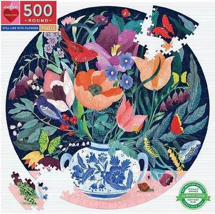 EEBOO Kulaté puzzle Zátiší s květinami 500 dílků - obrázek 1