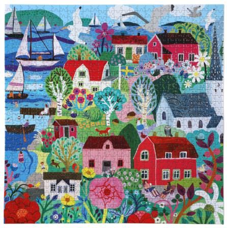 EEBOO Čtvercové puzzle Švédská rybářská vesnička 1000 dílků - obrázek 1
