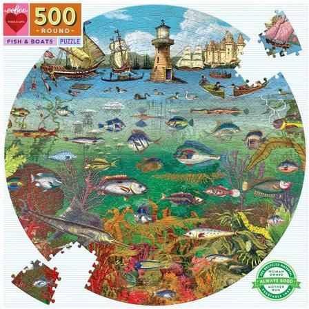 EEBOO Kulaté puzzle Rybky a lodě 500 dílků - obrázek 1
