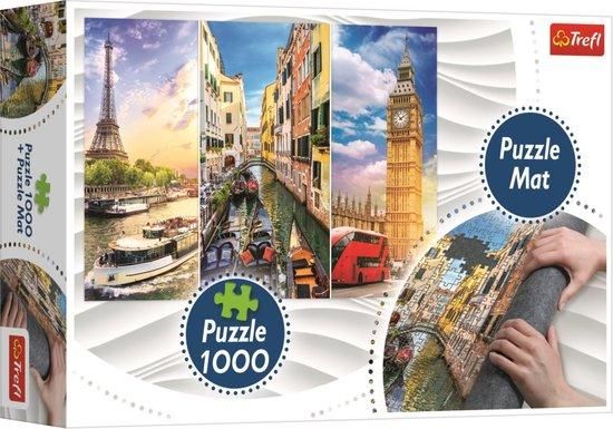 TREFL Puzzle Koláž měst Paříž-Benátky-Londýn 1000 dílků + Podložka pod puzzle - obrázek 1
