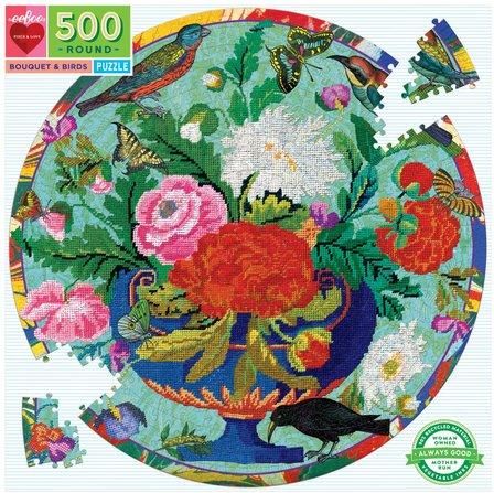EEBOO Kulaté puzzle Květiny a ptáčci 500 dílků - obrázek 1